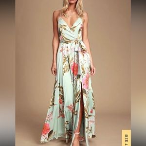 Still the One Sage Green Floral Print Satin Maxi Dress